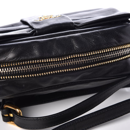 Prada Glace Calfskin Zippers Bow Clutch Black 8 of 9