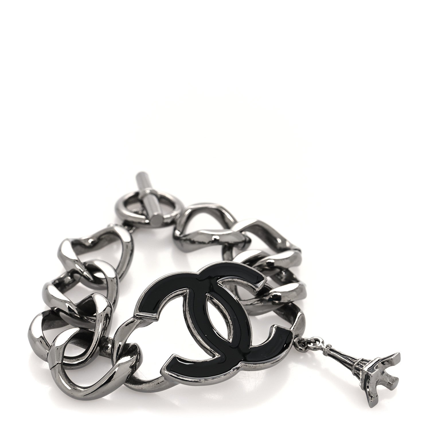 Chanel Enamel CC Eiffel Tower Charm Bracelet Dark Silver 1 of 4