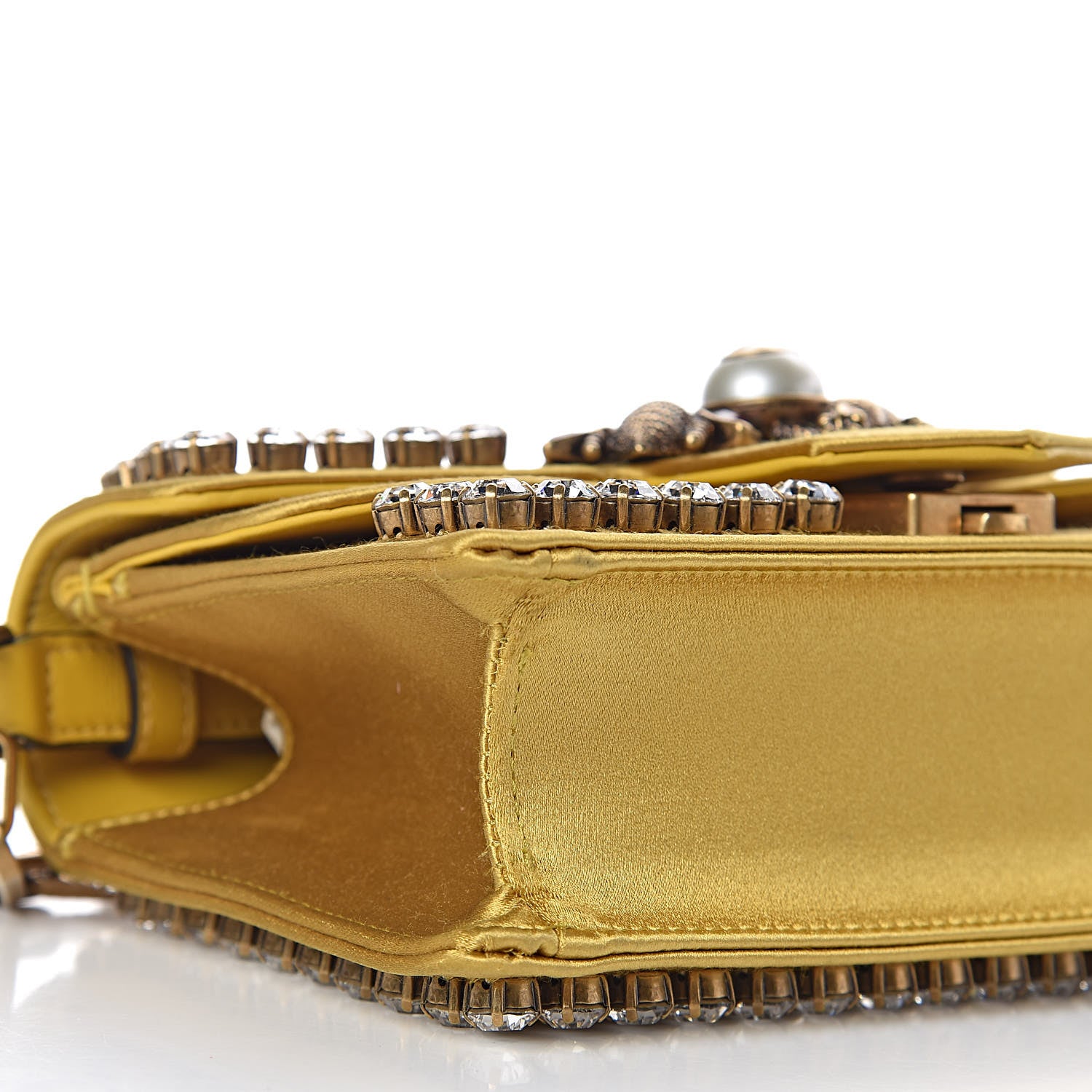 Gucci Satin Crystal Mini Bee Broadway Shoulder Bag Gold 8 of 10