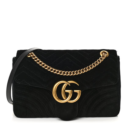 Gucci Velvet Matelasse Medium GG Marmont Shoulder Bag Black 1 of 11