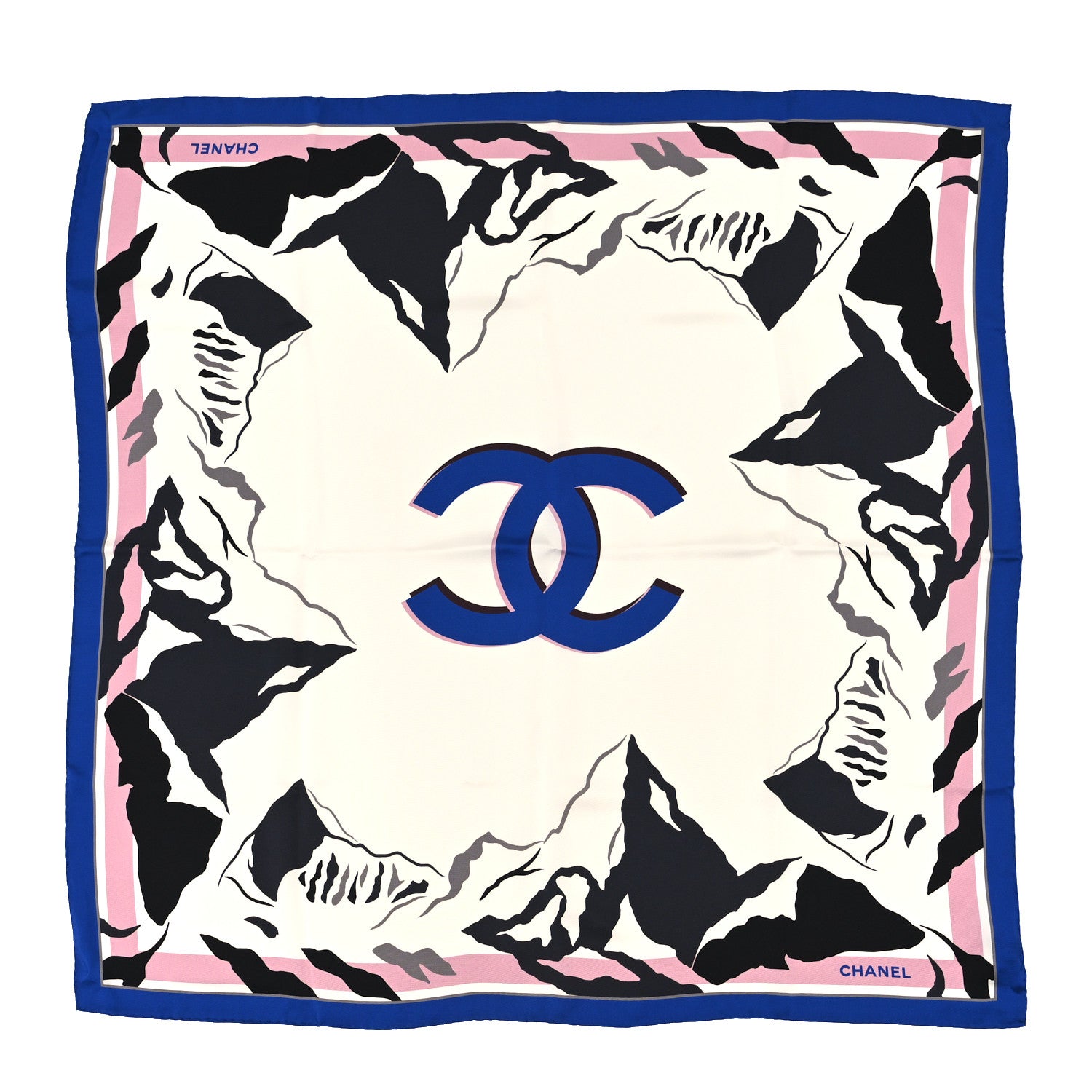 Chanel Silk CC Logo Mountains Square Scarf Blue Multicolor 1 of 3