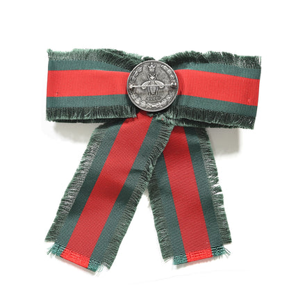 Gucci Grosgrain Web Pearl Crystal Bow Brooch 2 of 3