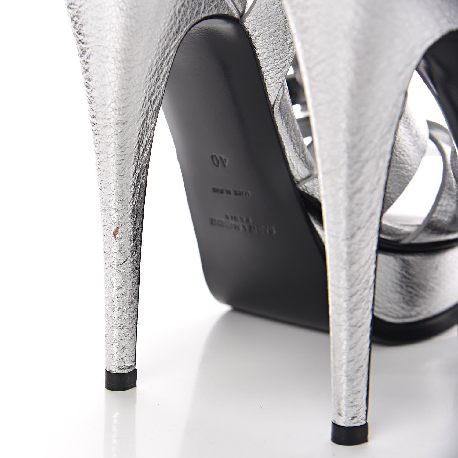 Saint Laurent Metallic Crackled Calfskin Tribute 105 Platform Sandals 40 Argento 9 of 9