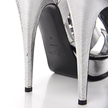 Saint Laurent Metallic Crackled Calfskin Tribute 105 Platform Sandals 40 Argento 9 of 9