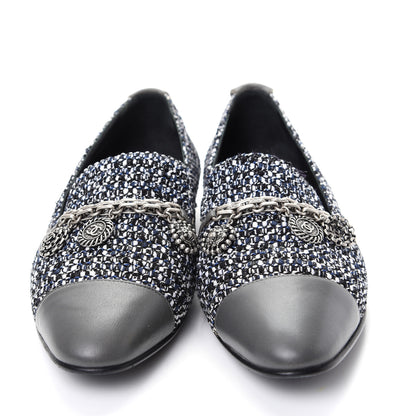 Chanel Tweed Lambskin Cap Toe Charm Loafers 36.5 Black Multicolor 2 of 10