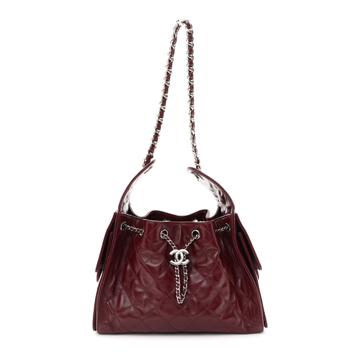 Shiny Calfskin Quilted Small Chanel 25 Handbag Burgundy