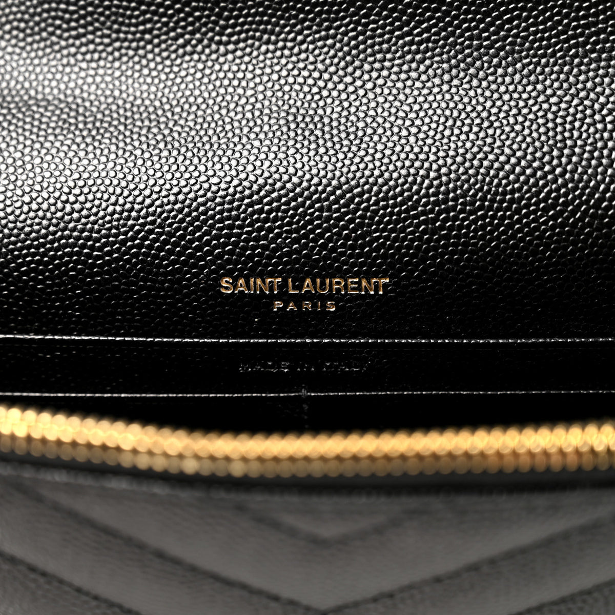 Grain De Poudre Matelasse Chevron Monogram Envelope Chain Wallet Black