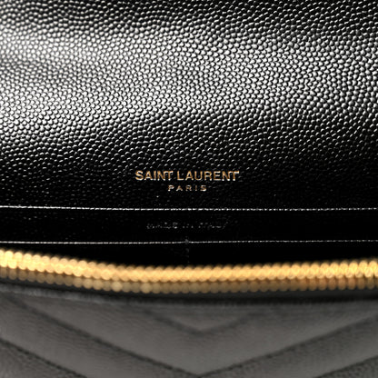 Saint Laurent Grain De Poudre Matelasse Chevron Monogram Envelope Chain Wallet Black 6 of 10