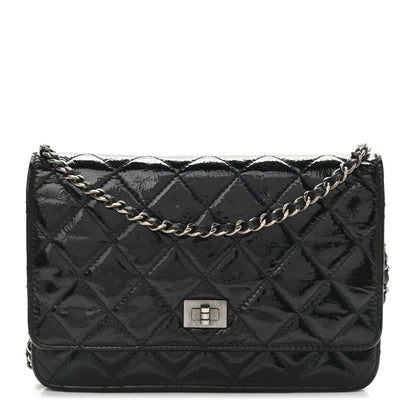 Chanel Distressed Patent Calfskin Quilted Reissue Wallet On Chain WOC Black 1 of 14