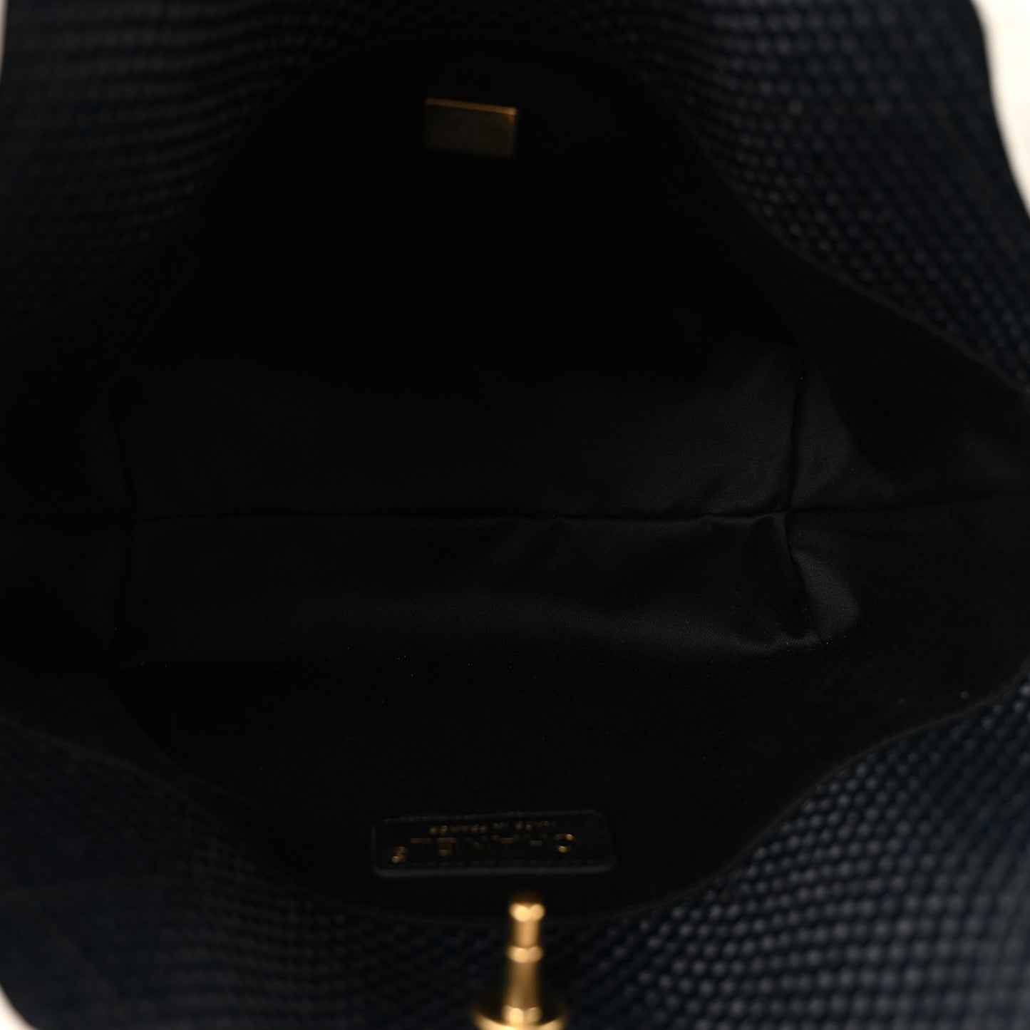Braided Raffia Calfskin Stitched Small Shopping Tote Black White