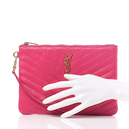 Saint Laurent Calfskin Matelasse Chevron Monogram A5 Wristlet Bubblegum 2 of 9