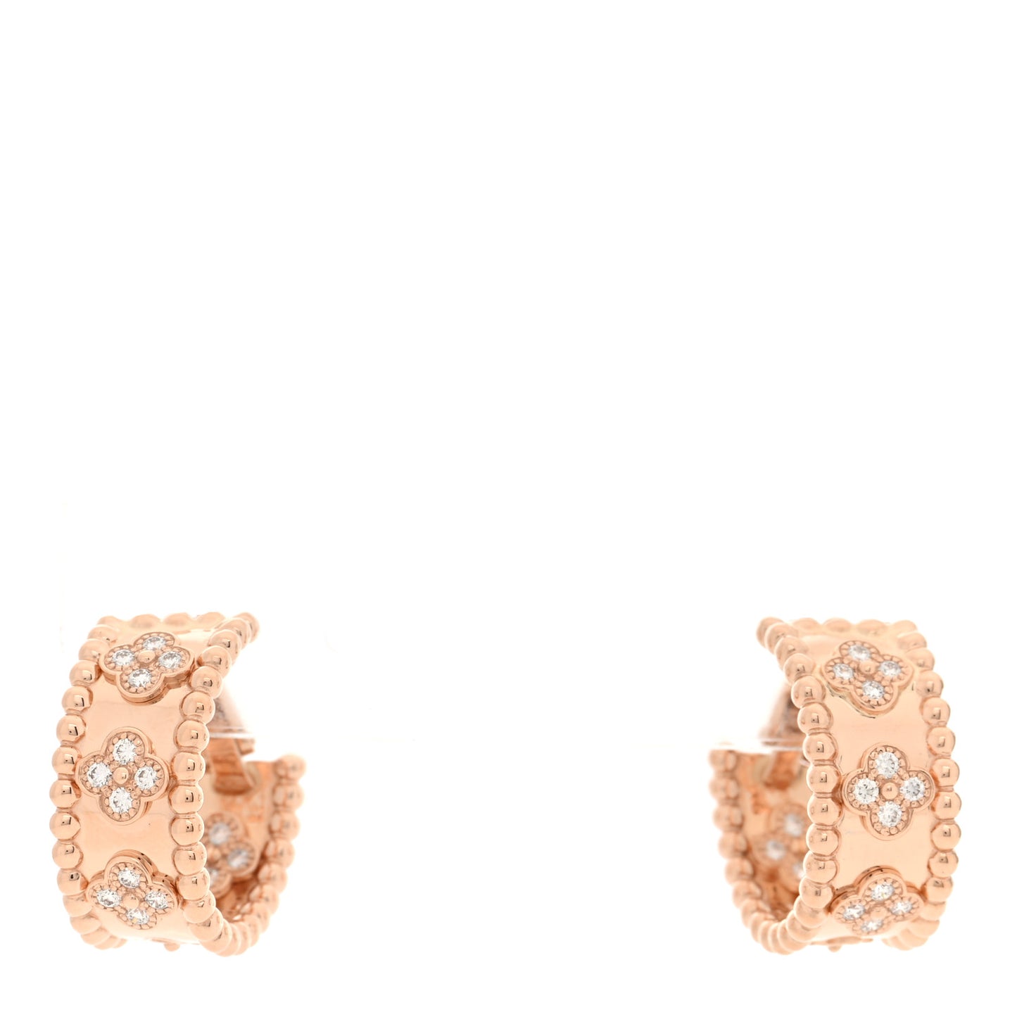 18K Rose Gold Diamond Perlee Clovers Hoop Earrings