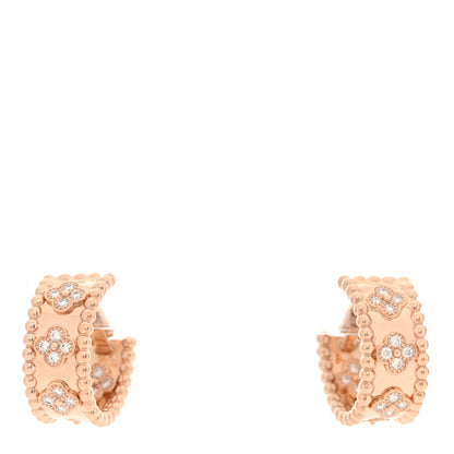 Van Cleef & Arpels 18K Rose Gold Diamond Perlee Clovers Hoop Earrings 1 of 5
