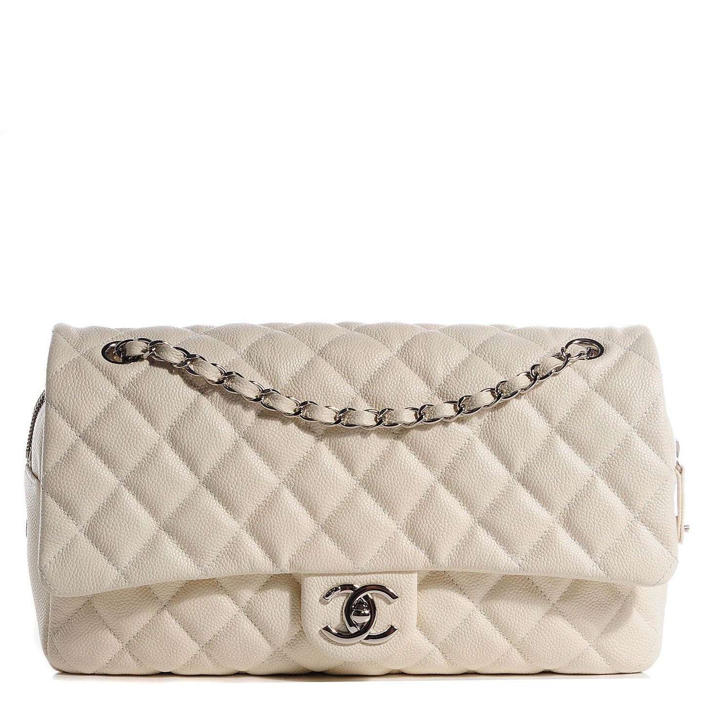 Caviar Quilted Jumbo Easy Flap Dark White