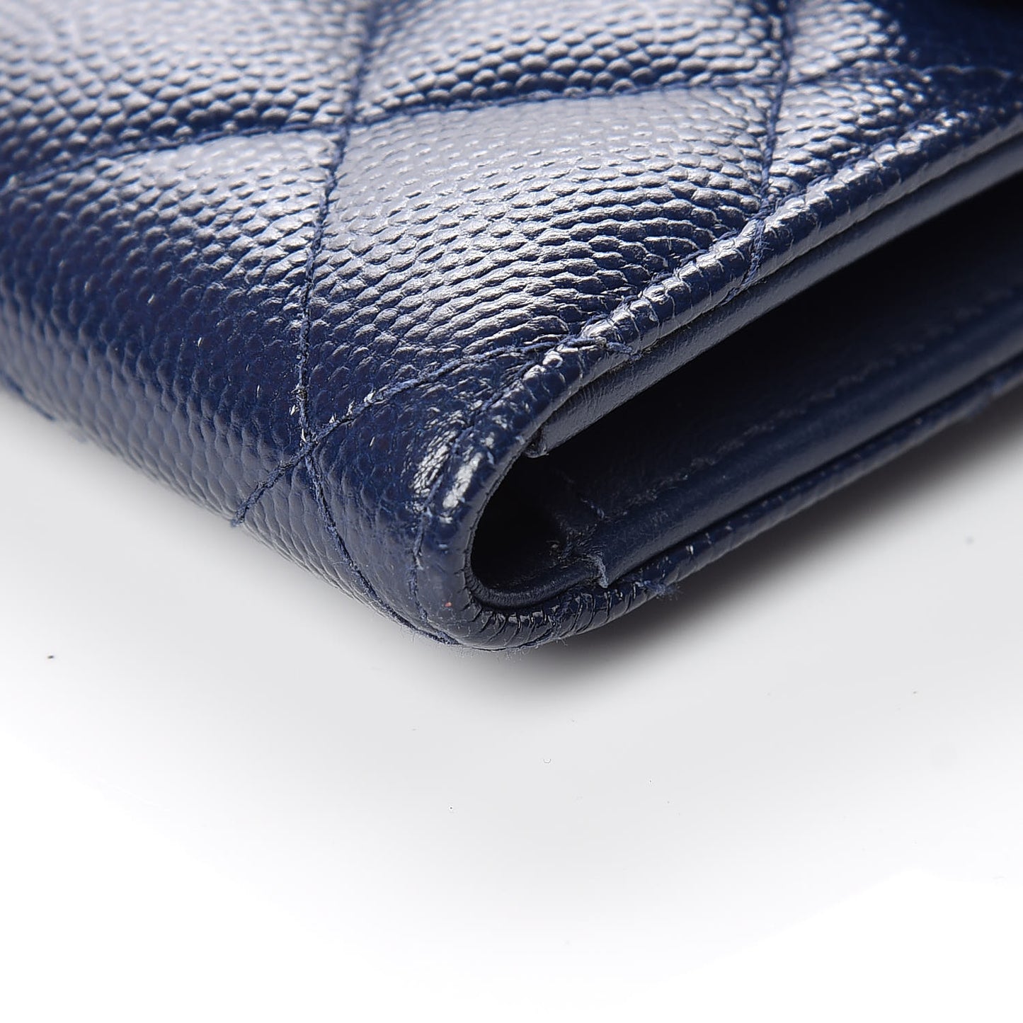 Caviar Quilted Compact Flap Wallet Navy