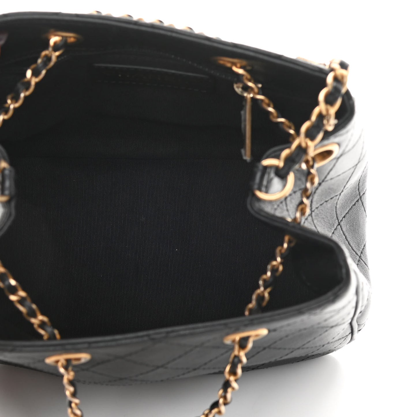 Calfskin Stitched Small Egyptian Amulet Drawstring Bag Black