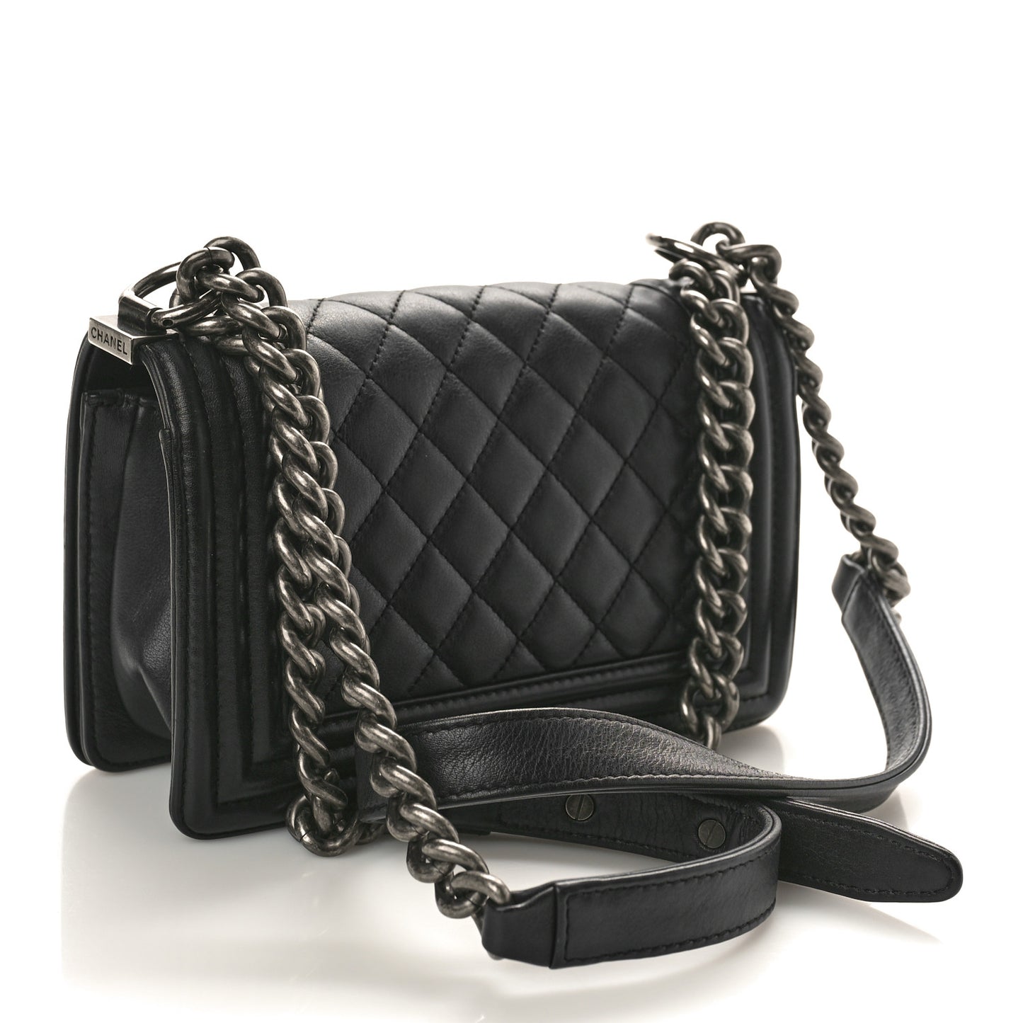 Calfskin Quilted Small Boy Flap Black