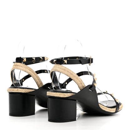 Valentino Garavani Calfskin Rockstud Ankle Strap Espadrille 10/60mm Sandals 38 Black 4 of 12