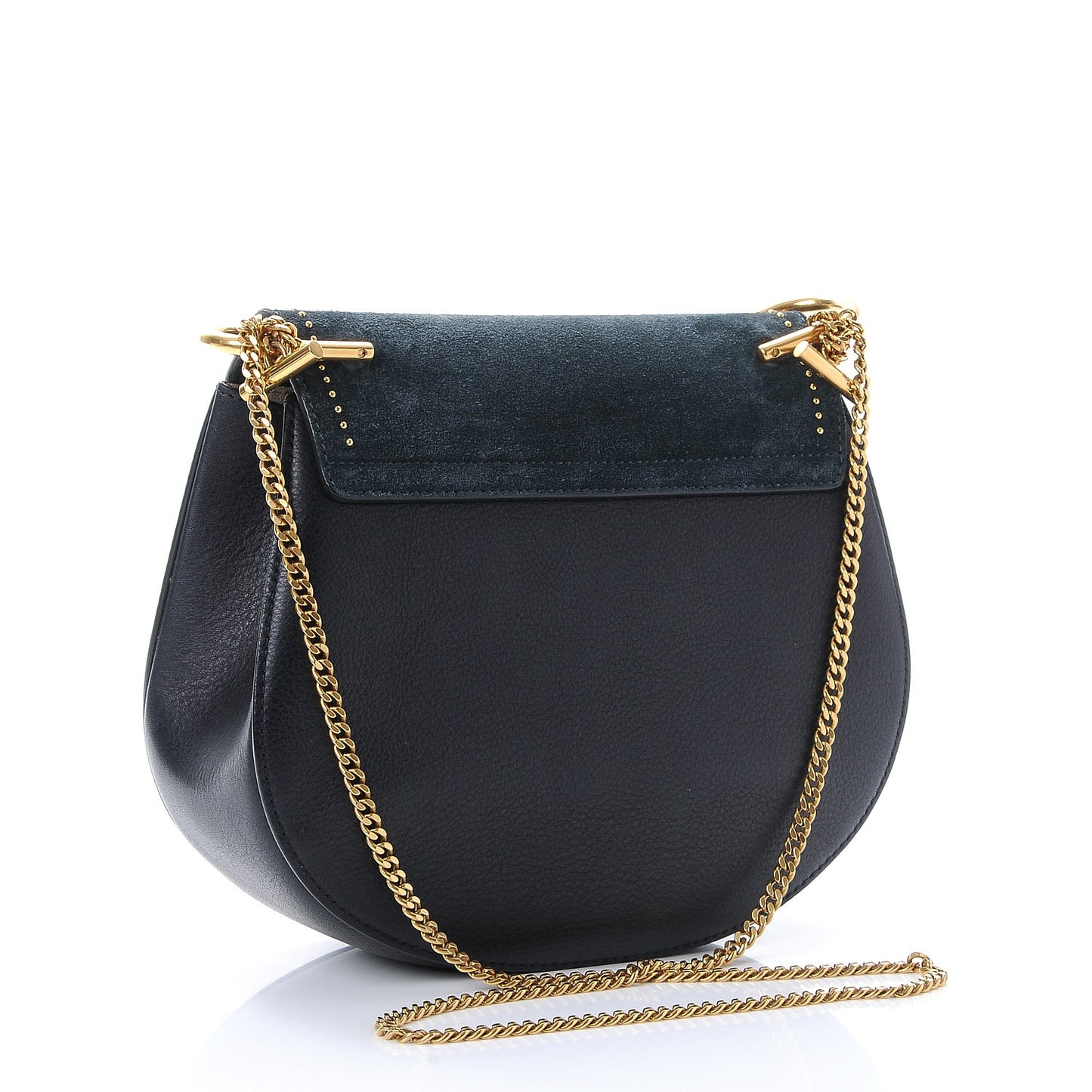 Suede Smooth Calfskin Studded Drew Shoulder Bag Full Blue