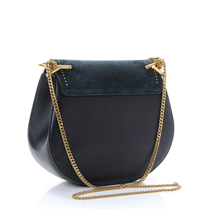 Chloe Suede Smooth Calfskin Studded Drew Shoulder Bag Full Blue 3 of 7