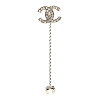 Chanel Crystal CC Chain Cuff Single Clip On Earring Gold Pearly White 1 of 7