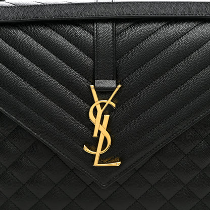 Saint Laurent Grain De Poudre Textured Mixed Matelasse Large Triquilt Monogram Satchel Black 8 of 10