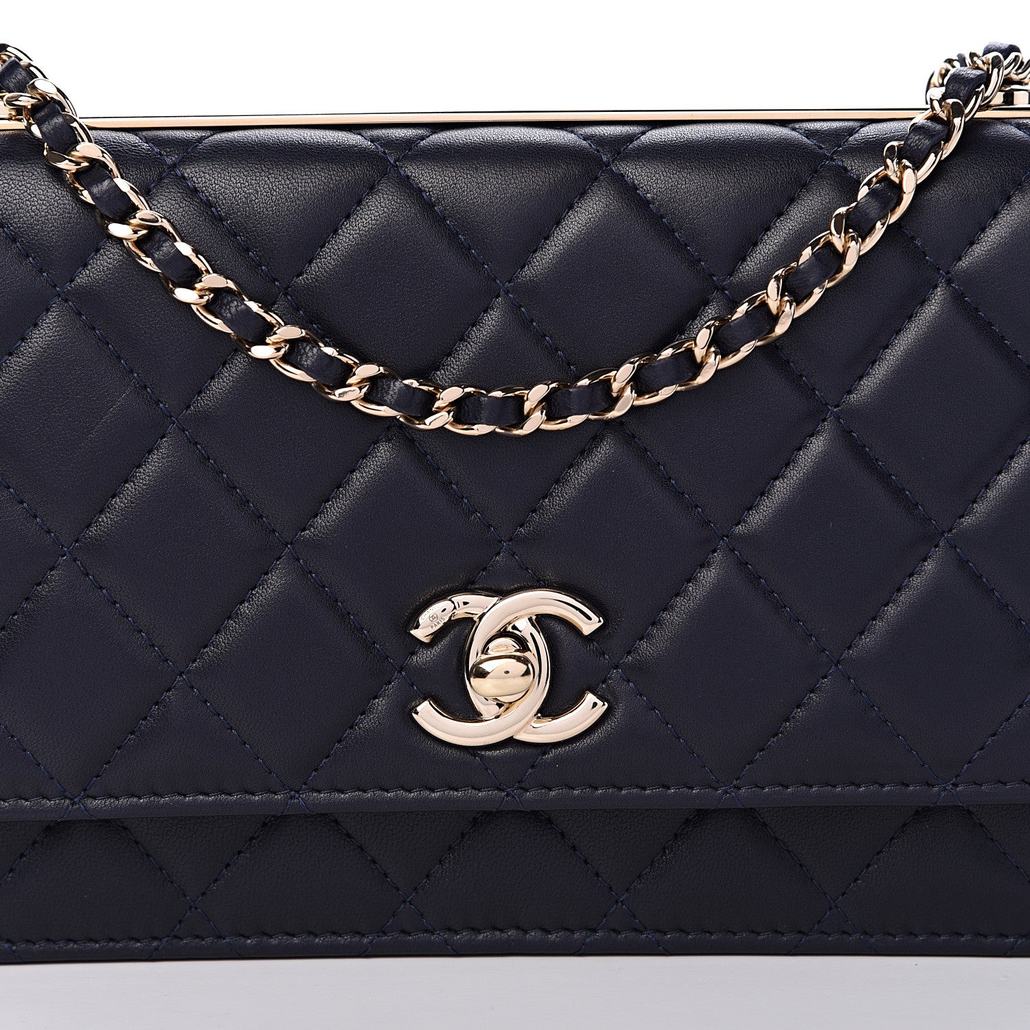Chanel Lambskin Quilted Trendy CC Wallet On Chain WOC Navy 8 of 17