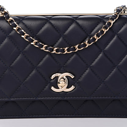 Chanel Lambskin Quilted Trendy CC Wallet On Chain WOC Navy 8 of 17