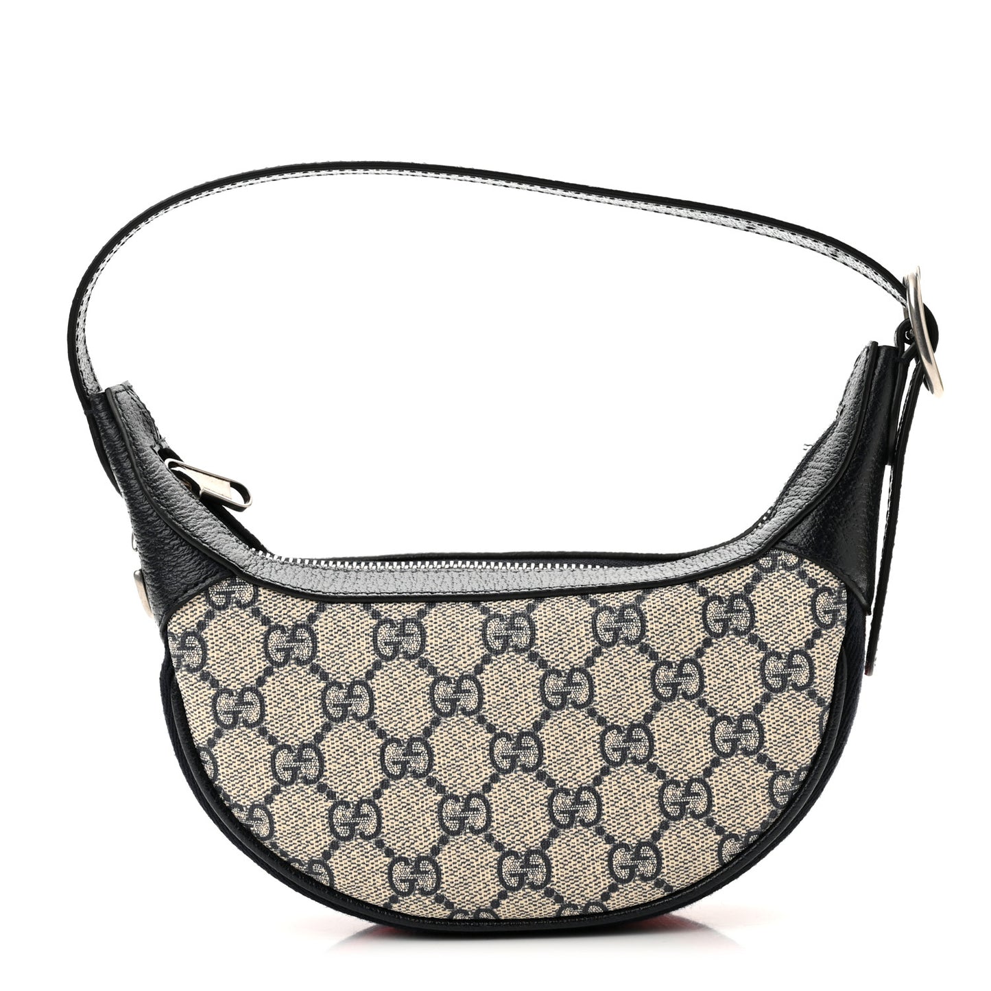 GG Supreme Monogram Textured Dollar Calfskin Web Mini Ophidia Half Moon Hobo Beige Blue