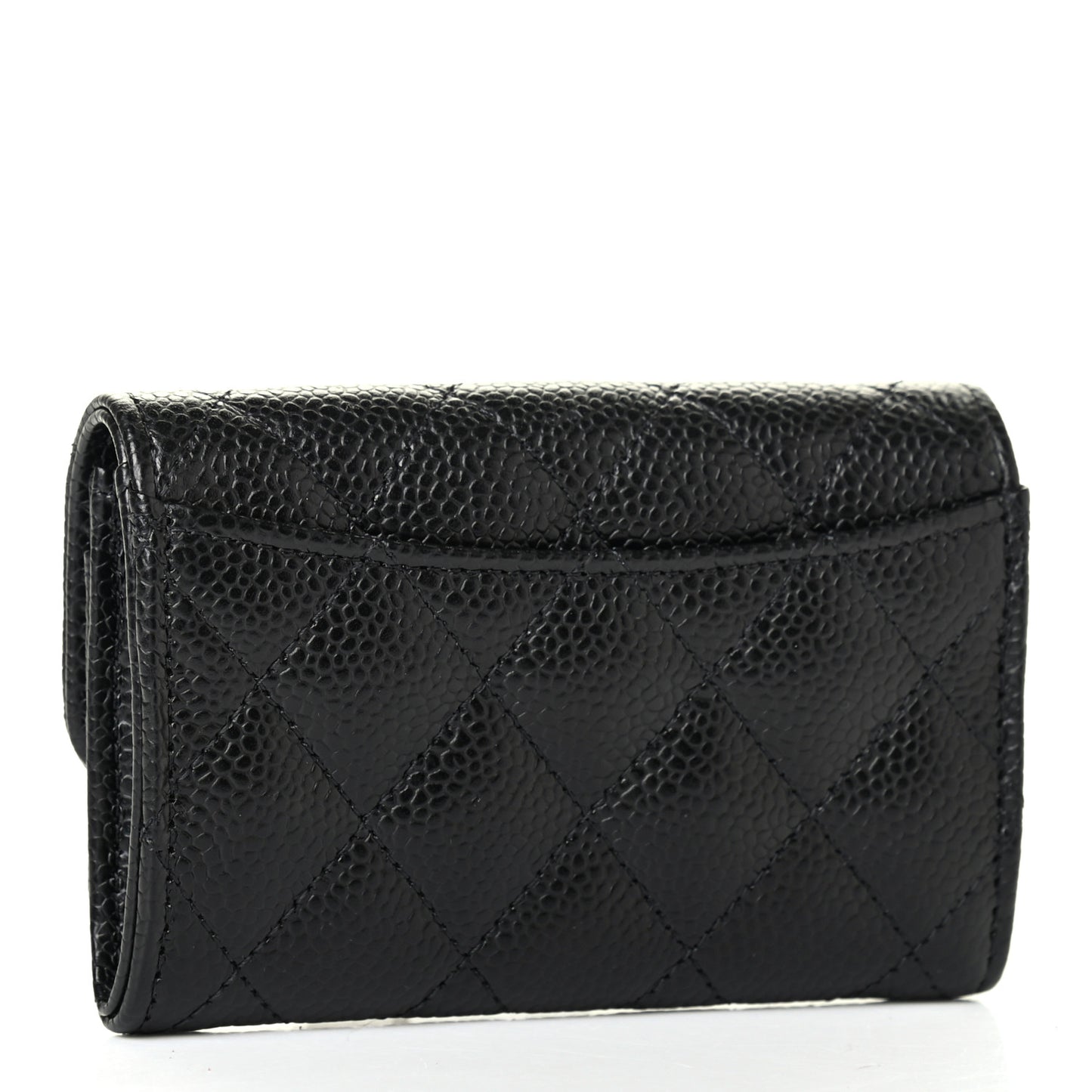 Caviar Quilted Flap Card Holder Wallet Black