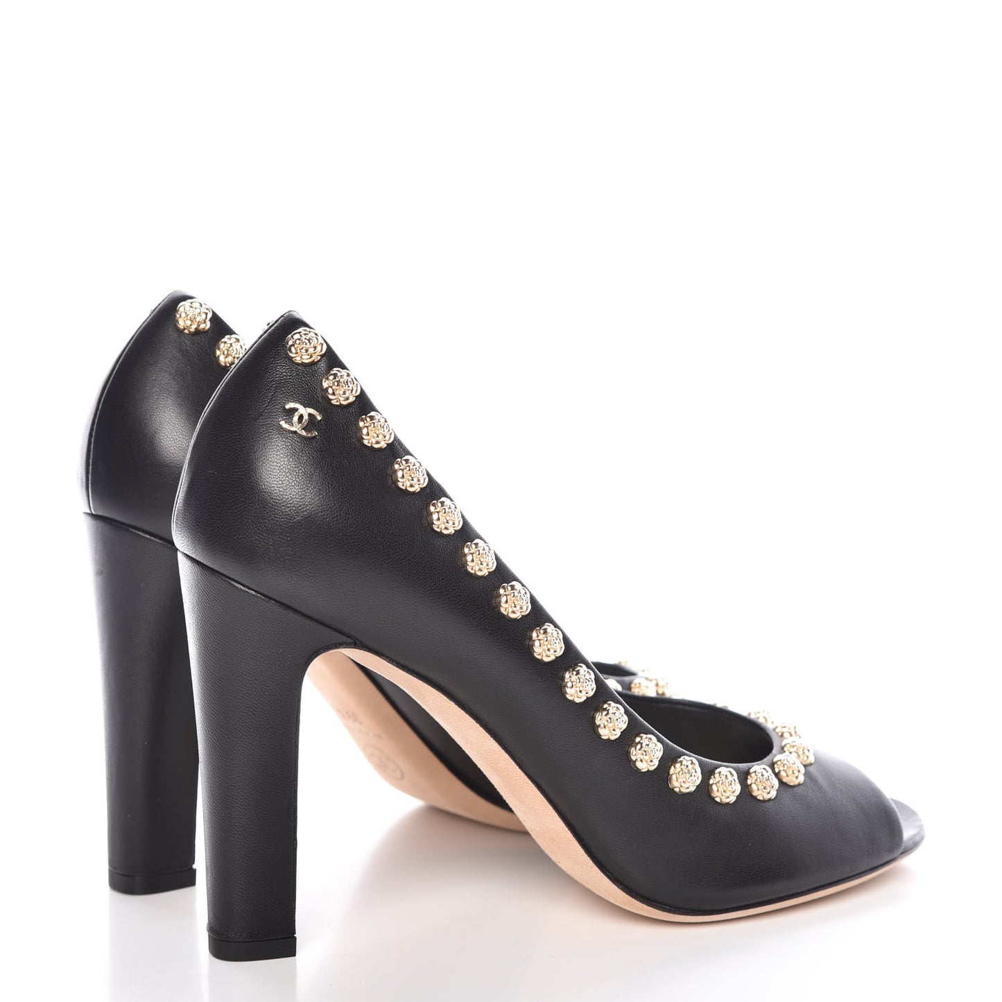 Lambskin Camellia Peep Toe Pumps 39.5 Black