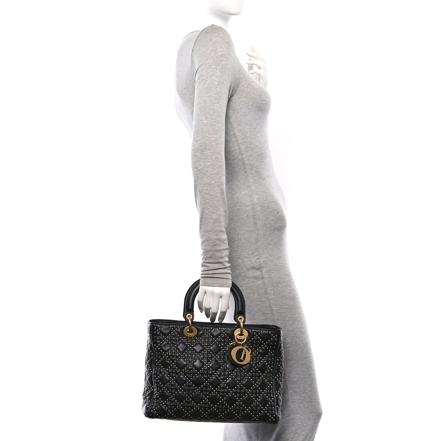 Calfskin Cannage Studded Large Supple Lady Dior  Black