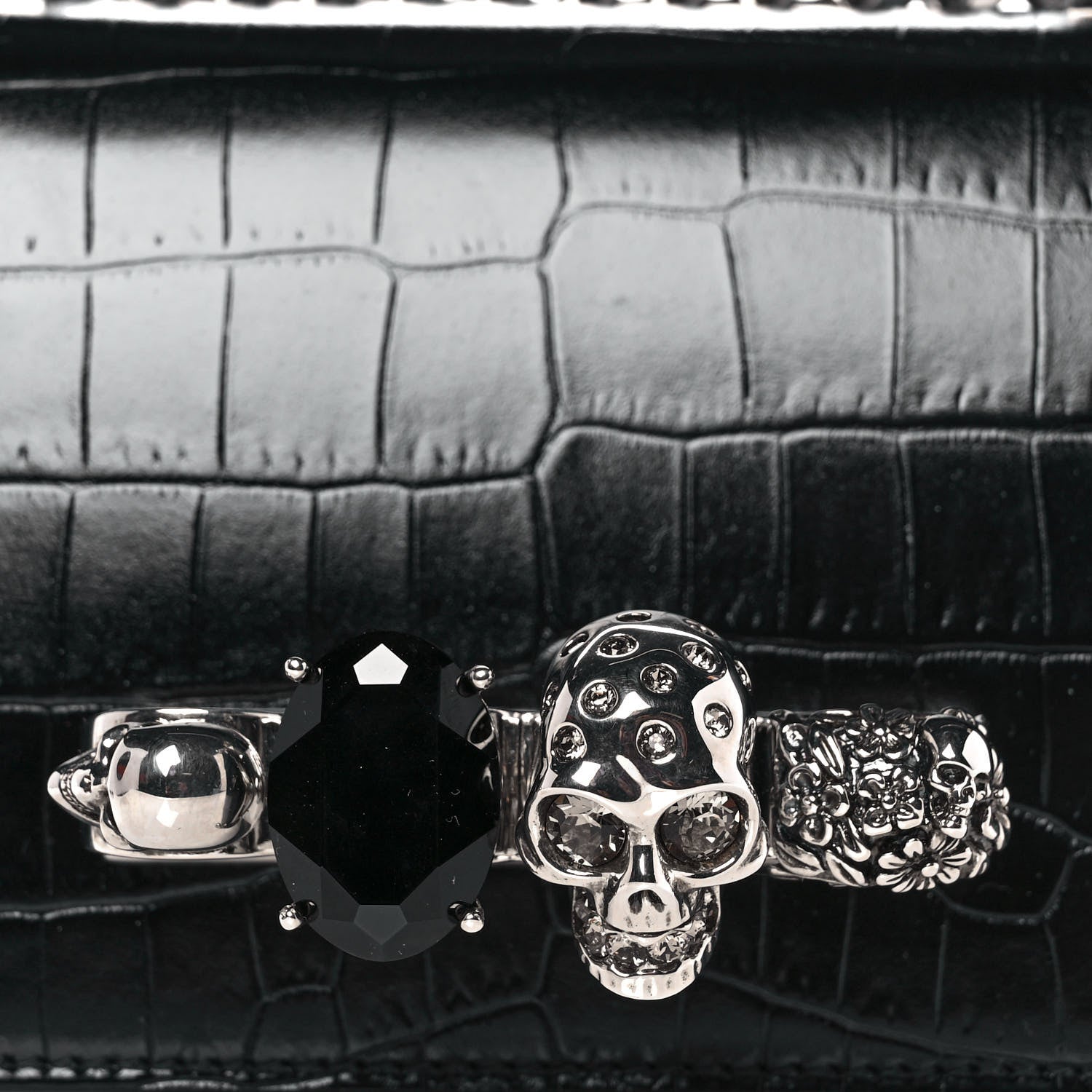 Alexander McQueen Crocodile Embossed Calfskin Knuckle Crossbody Black 5 of 9