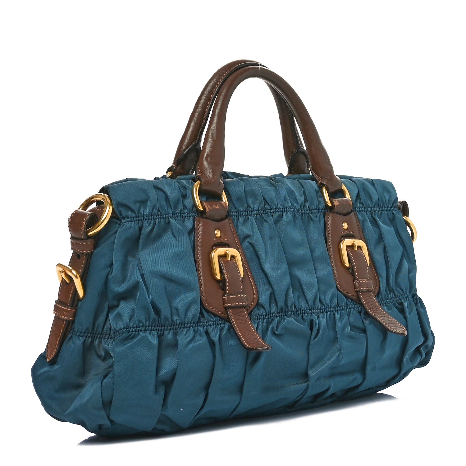 Prada Tessuto Nylon Soft Calfskin Shopping Satchel Blue 3 of 9