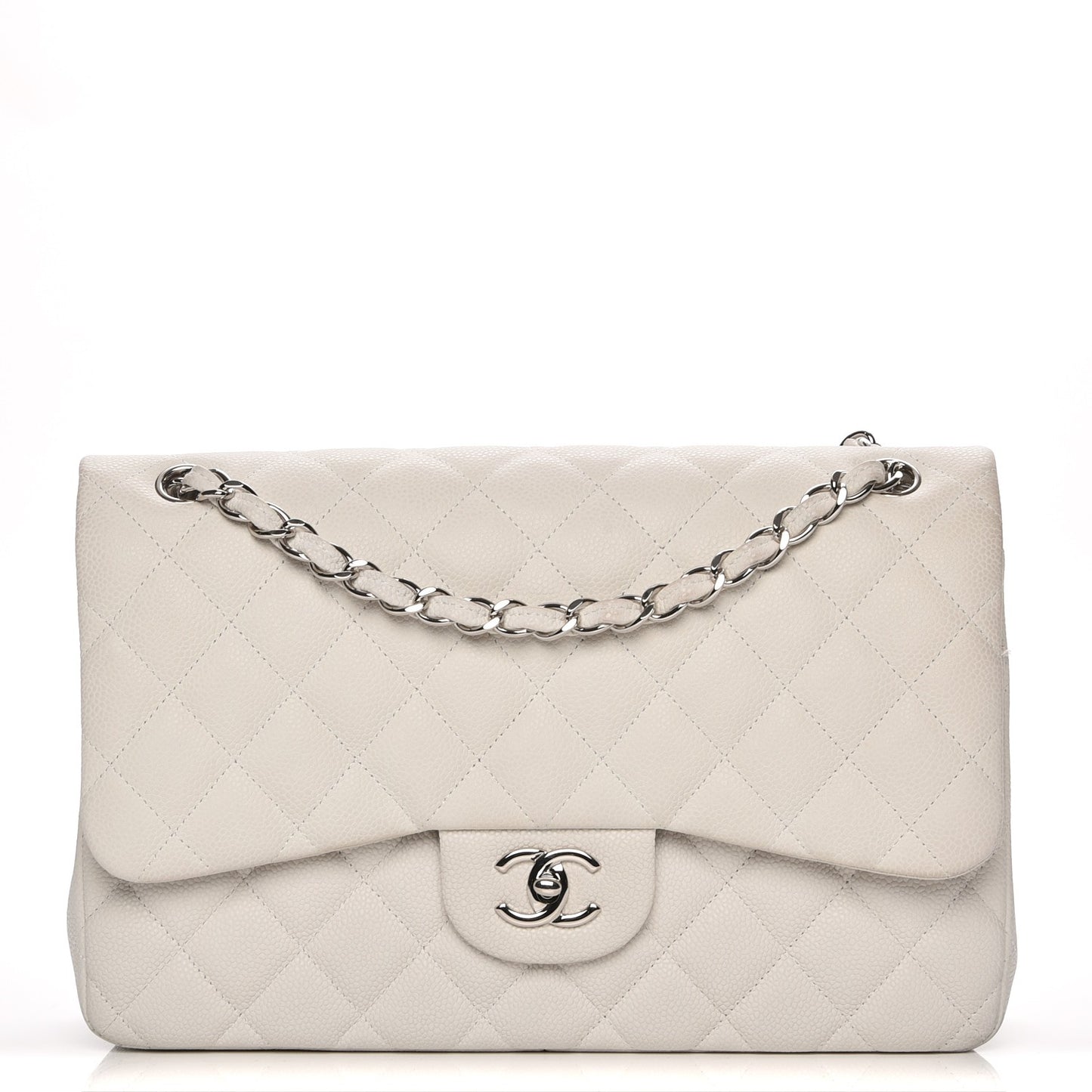 Iridescent Caviar Quilted Jumbo Double Flap White