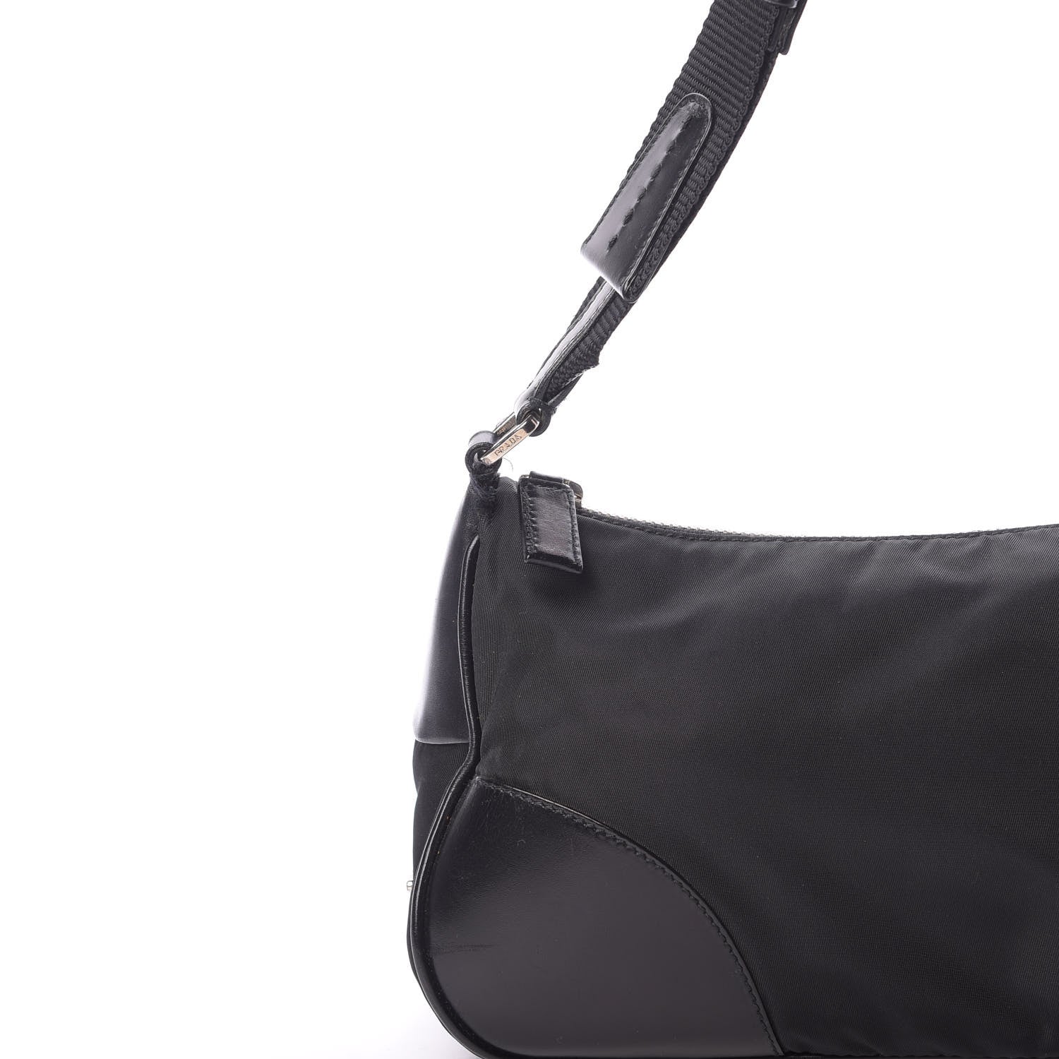 Prada Tessuto Nylon Soft Calfskin Shoulder Bag Black 10 of 14