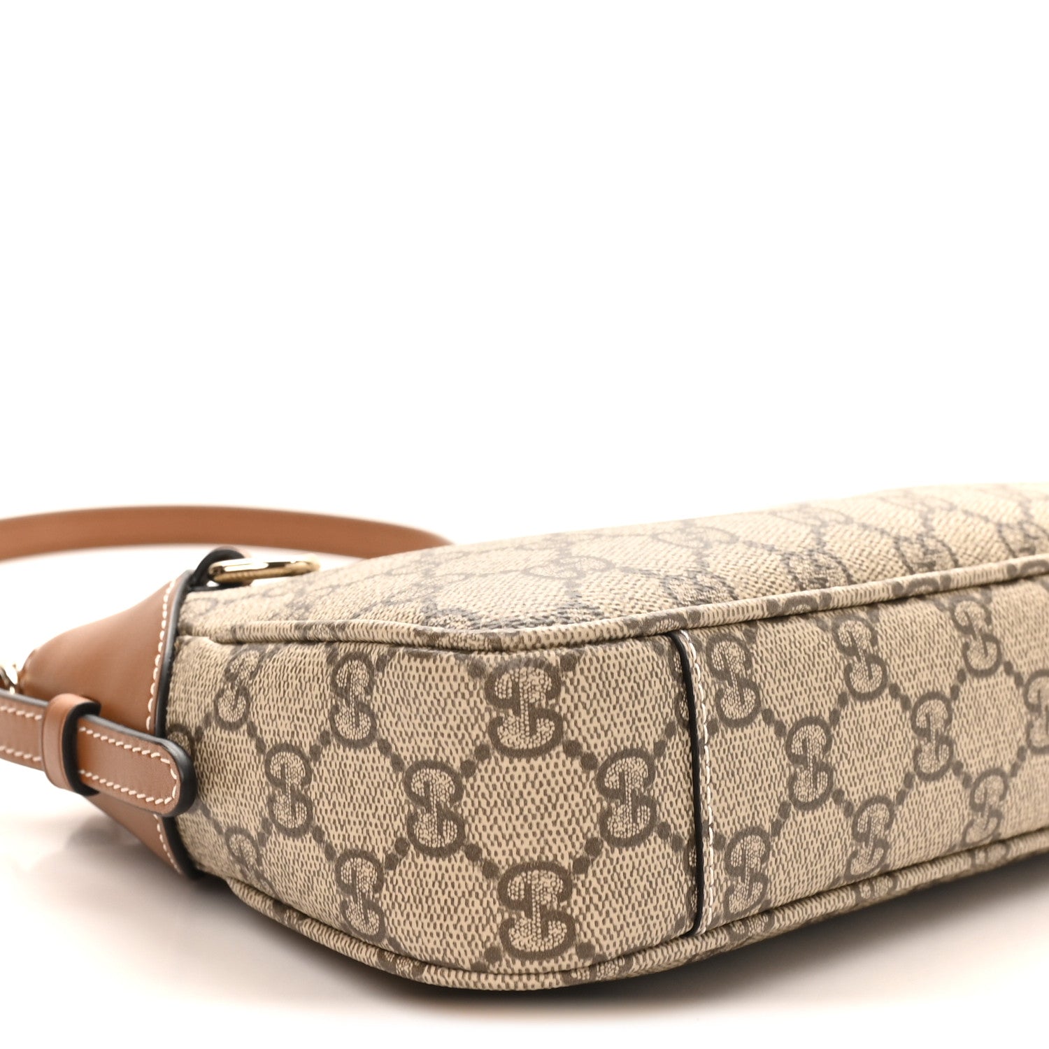 Gucci GG Supreme Monogram Textured Calfskin Small Emblem Shoulder Bag Beige Dark Brown 8 of 10