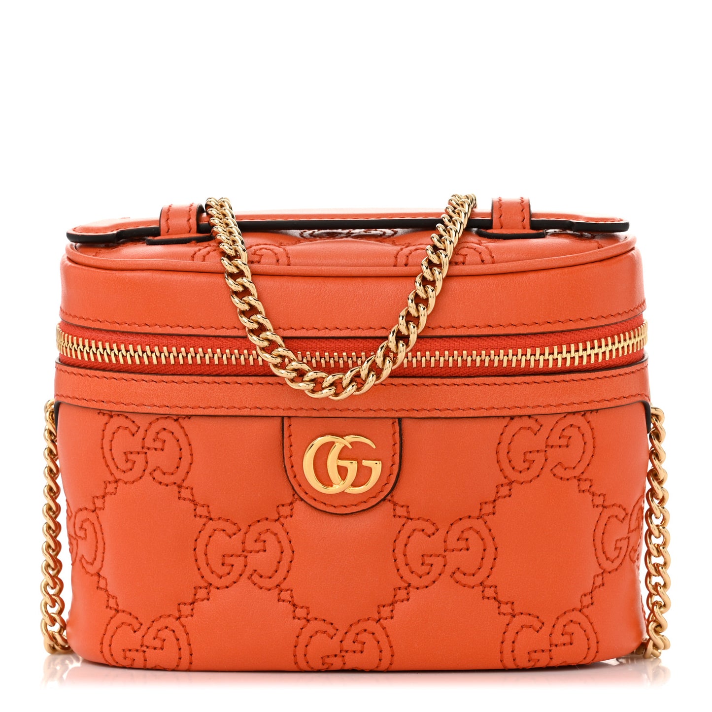 Calfskin GG Matelasse Mini Top Handle Bag Deep Orange