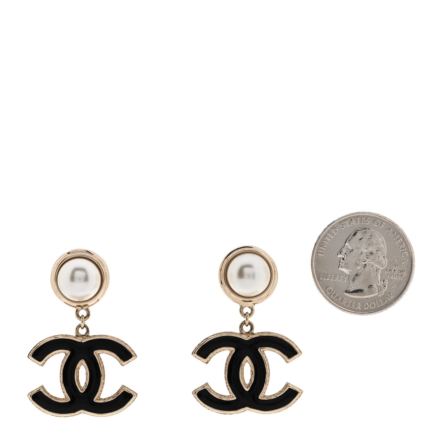 Chanel Pearl Enamel CC Drop Earrings Black 2 of 5