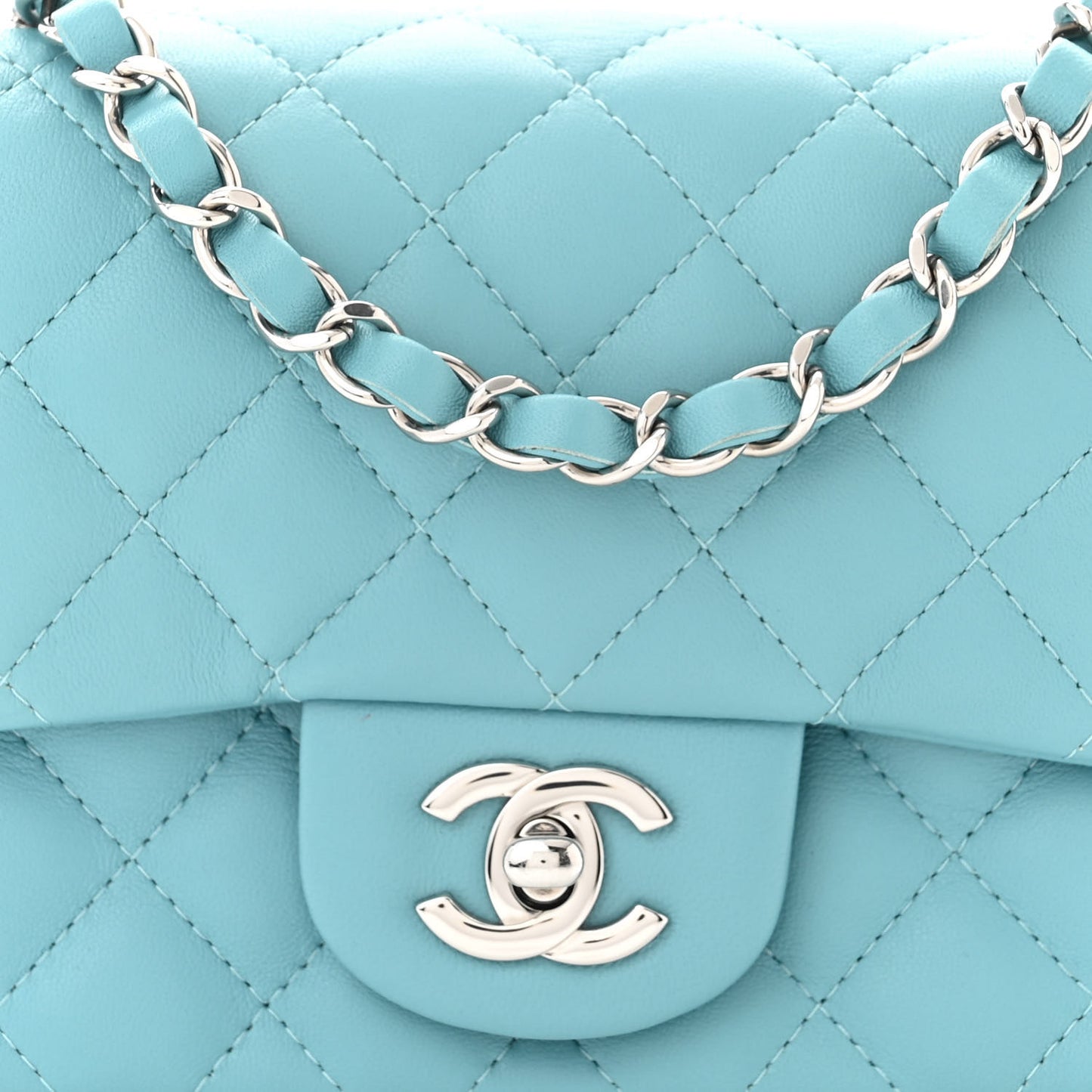 Lambskin Quilted Mini Square Flap Light Blue