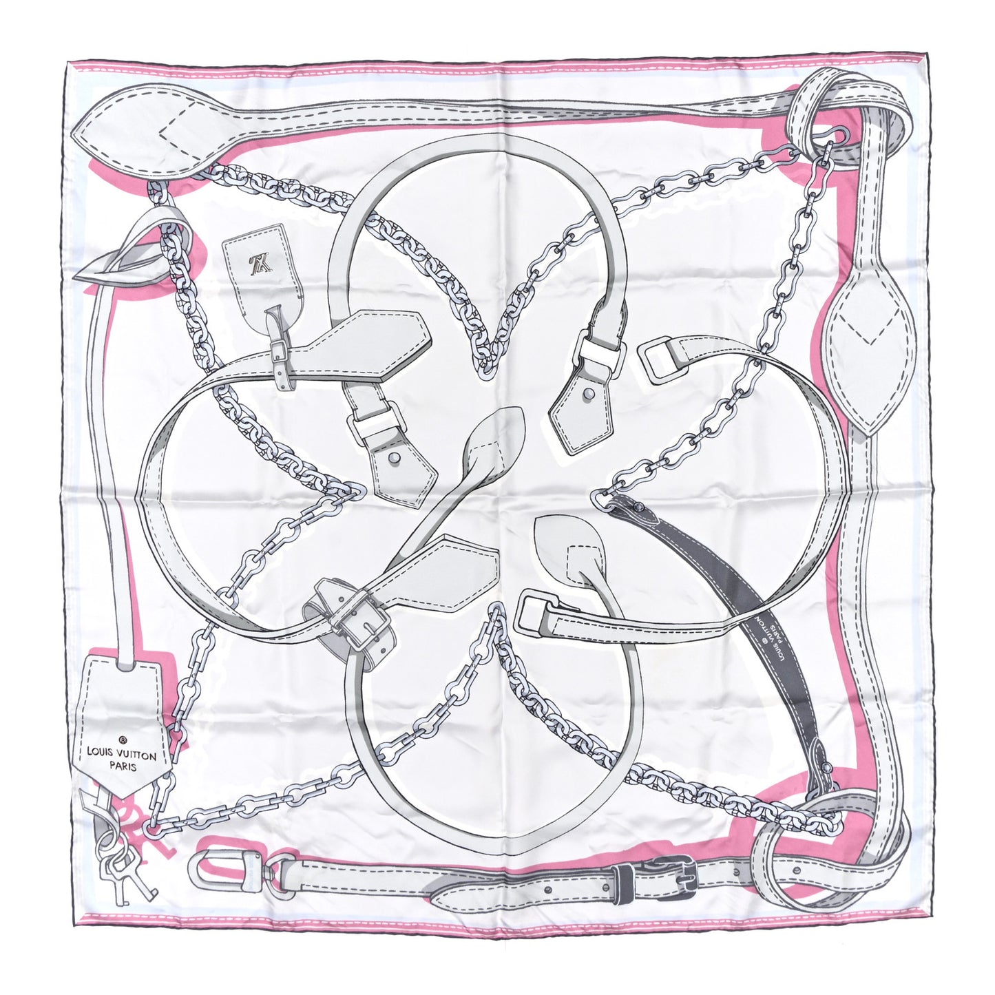 Silk Square Handle Me Scarf Grey Pink