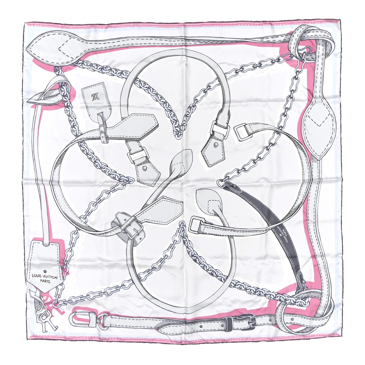 Louis Vuitton Silk Square Handle Me Scarf Grey Pink 1 of 4