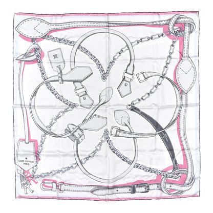 Louis Vuitton Silk Square Handle Me Scarf Grey Pink 1 of 4