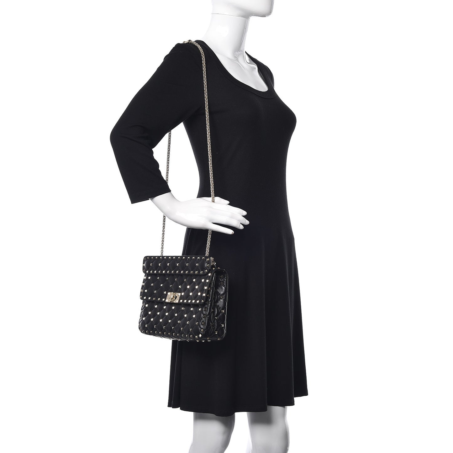 Lambskin Medium Rockstud Spike Shoulder Bag Black