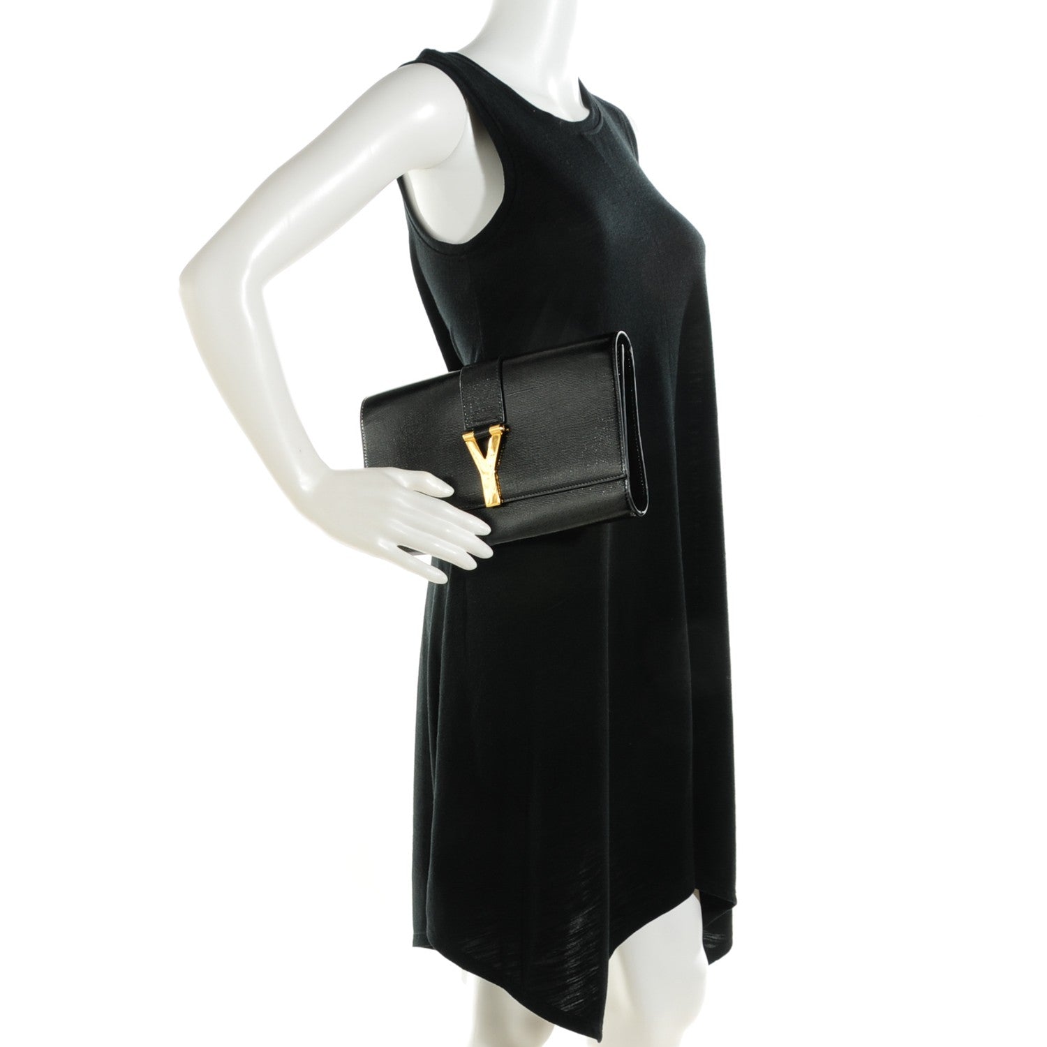 Saint Laurent Textured Patent Classic Y Ligne Clutch Black 2 of 7