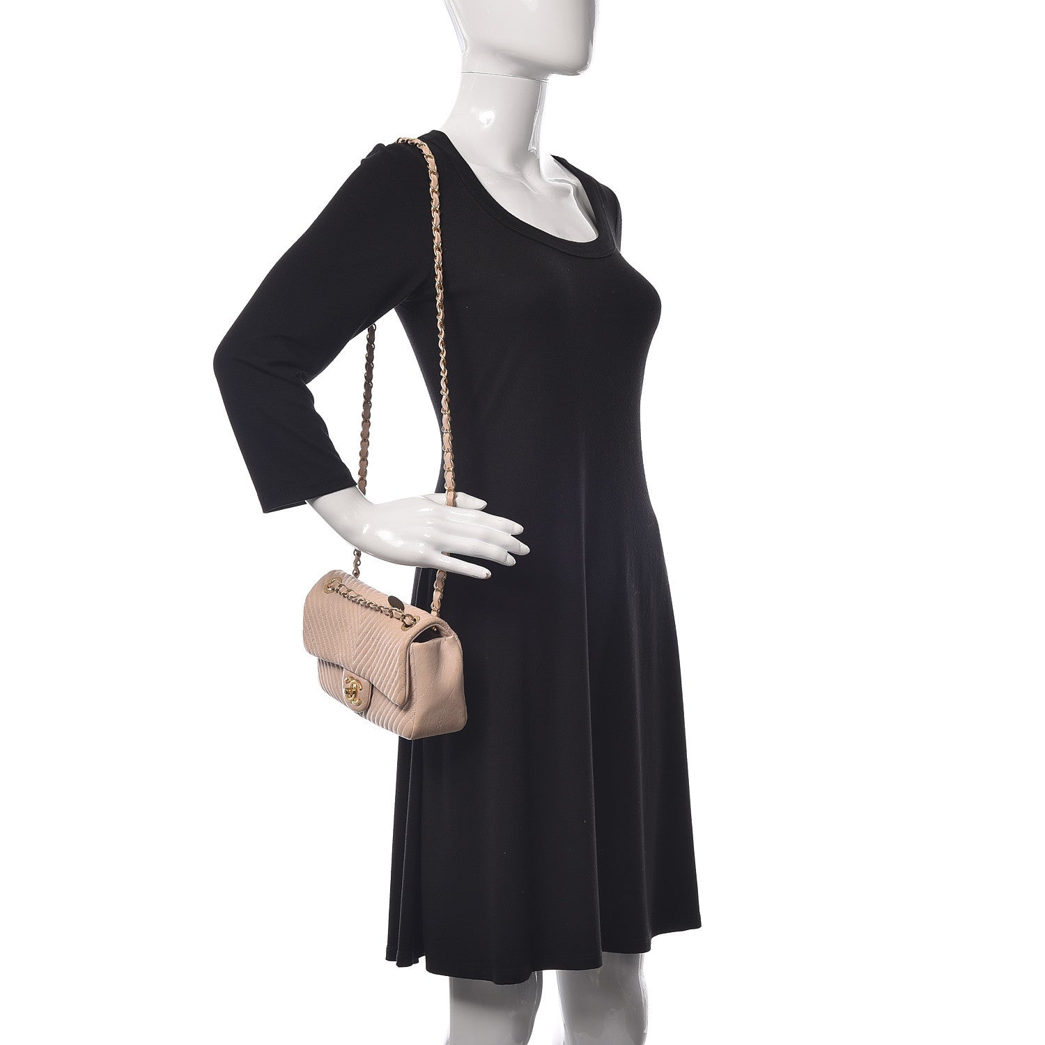 Chanel Calfskin Chevron Small Surpique Flap Beige 2 of 11