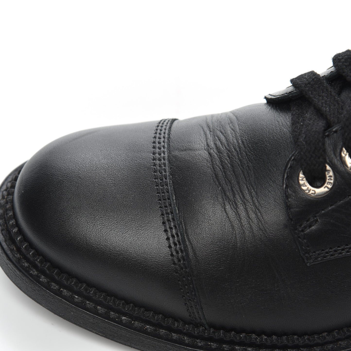 Calfskin Quilted Lace Up Combat Boots 37 Black