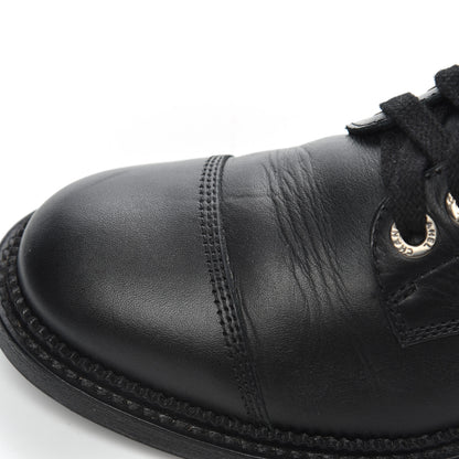 Chanel Calfskin Quilted Lace Up Combat Boots 37 Black 14 of 26