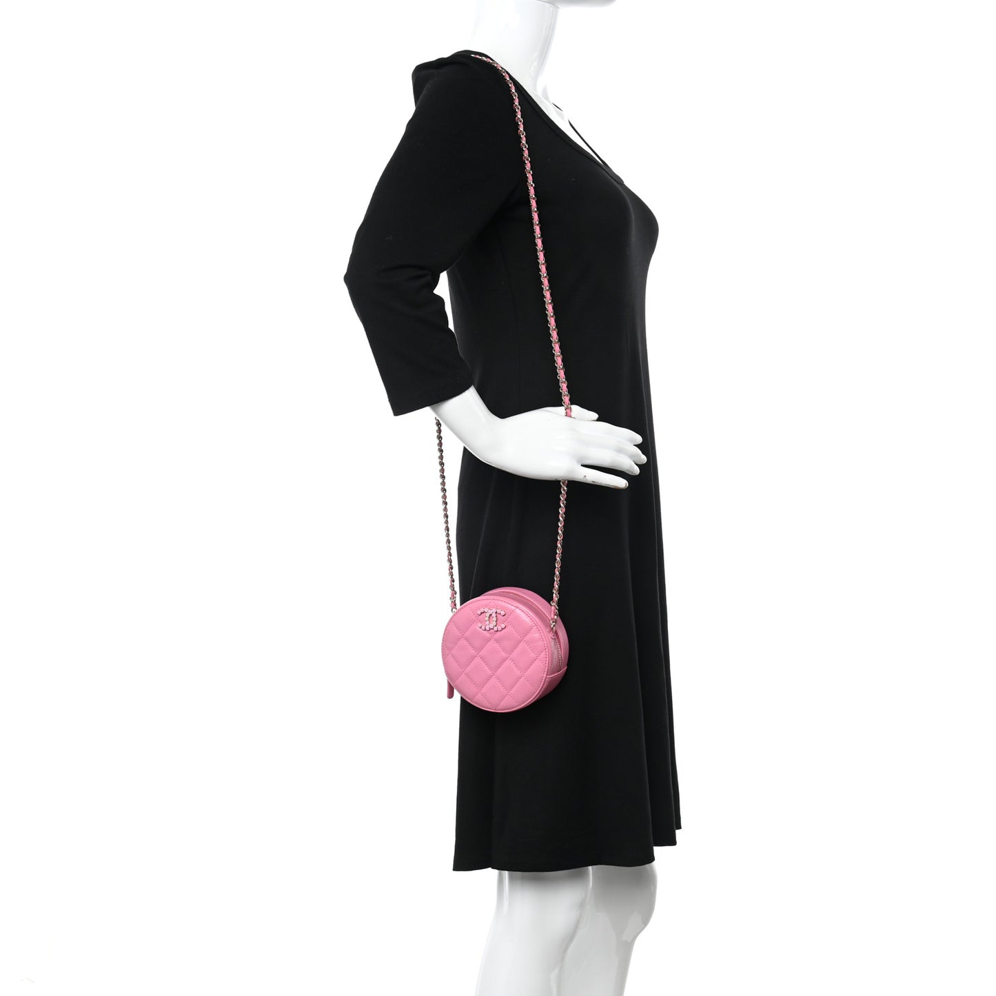 Caviar Quilted Gripoix CC Round Clutch With Chain Pink