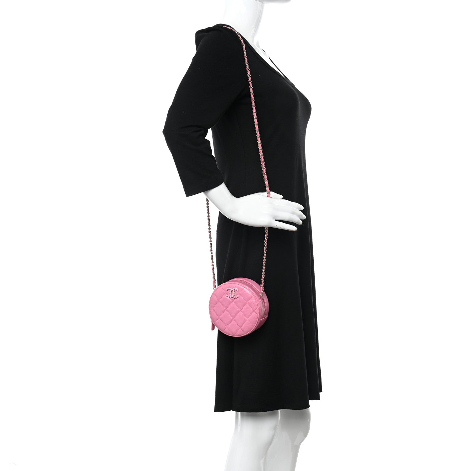 Chanel Caviar Quilted Gripoix CC Round Clutch With Chain Pink 2 of 11